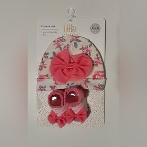 NEW Little Celebrity 0-6 Month Baby Hat and Booties Pink Floral